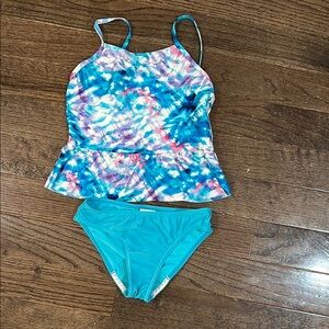Speedo Blue and Pink Bikini Swimwear with Tie-Dye Design